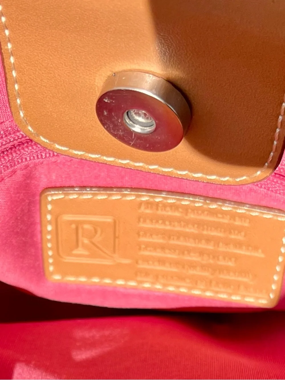 Relic Floral Canvas small tote in Pink, Purple & Green with Tan Trim